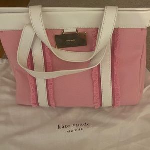 Kate Spade, fabric with leather, purse, pink & white